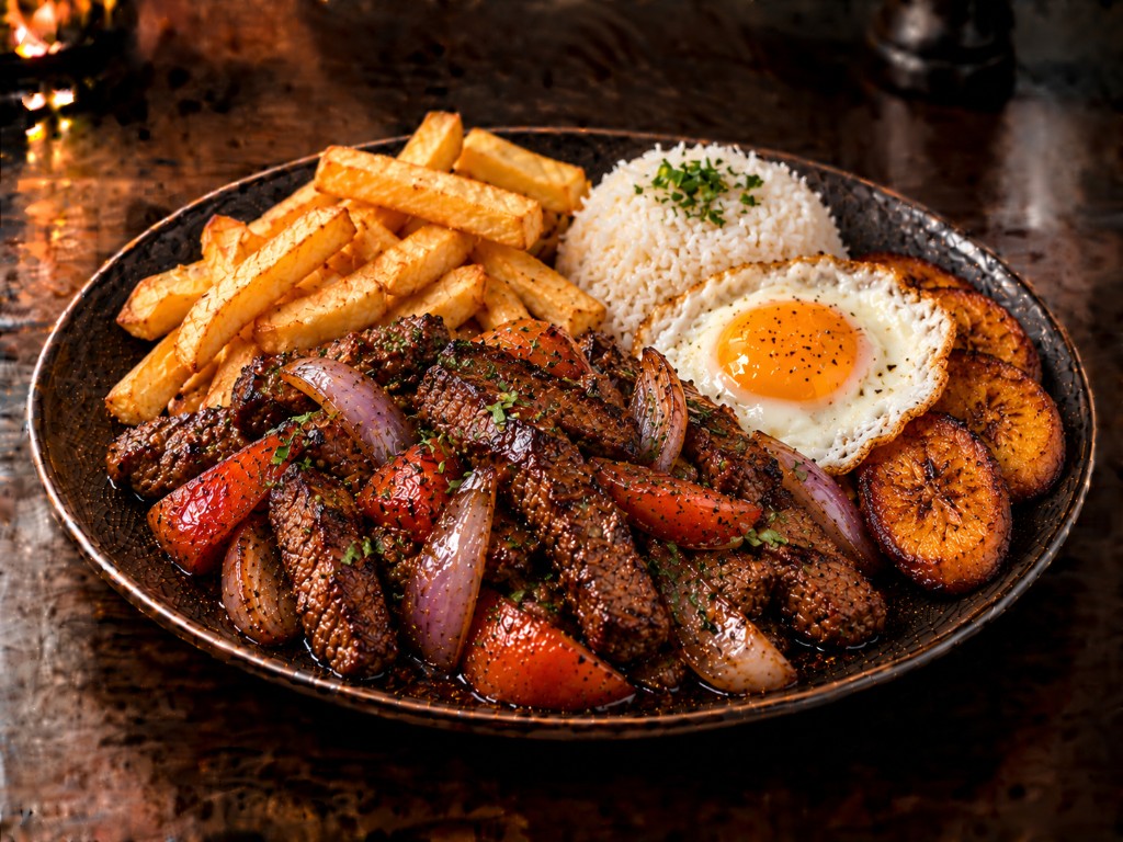 Lomo saltado a lo pobre (lomo fino)